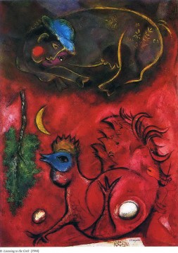 A l’écoute du Coq contemporain de Marc Chagall Peinture à l'huile